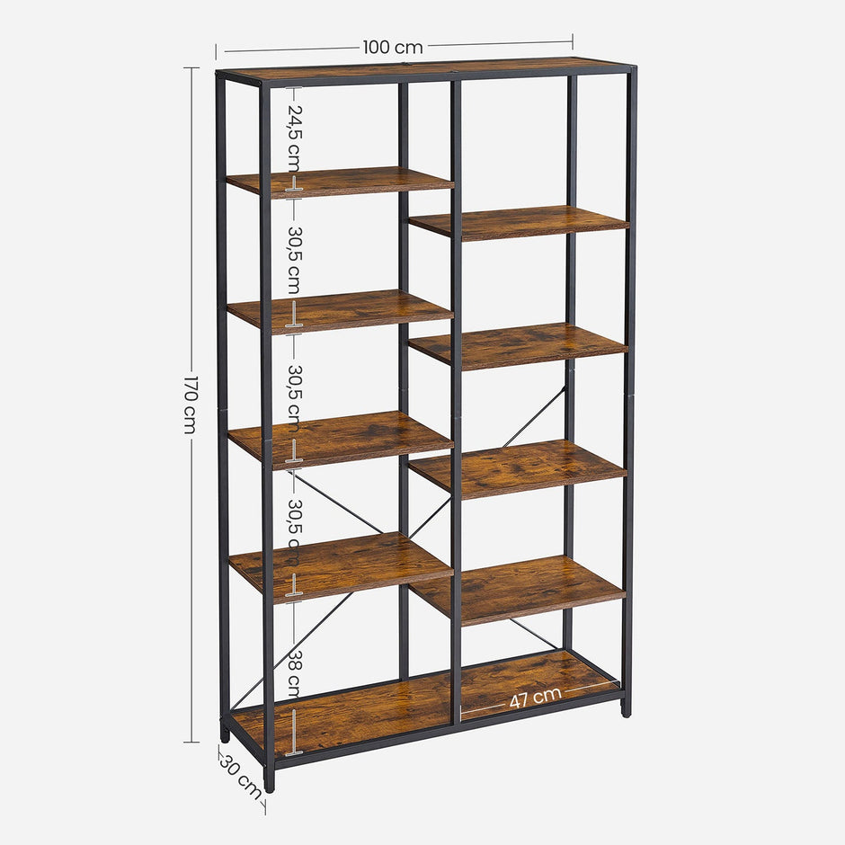 Bookshelf – Wood and Metal – Black – 5-Tier Standing Display Rack with Industrial Style