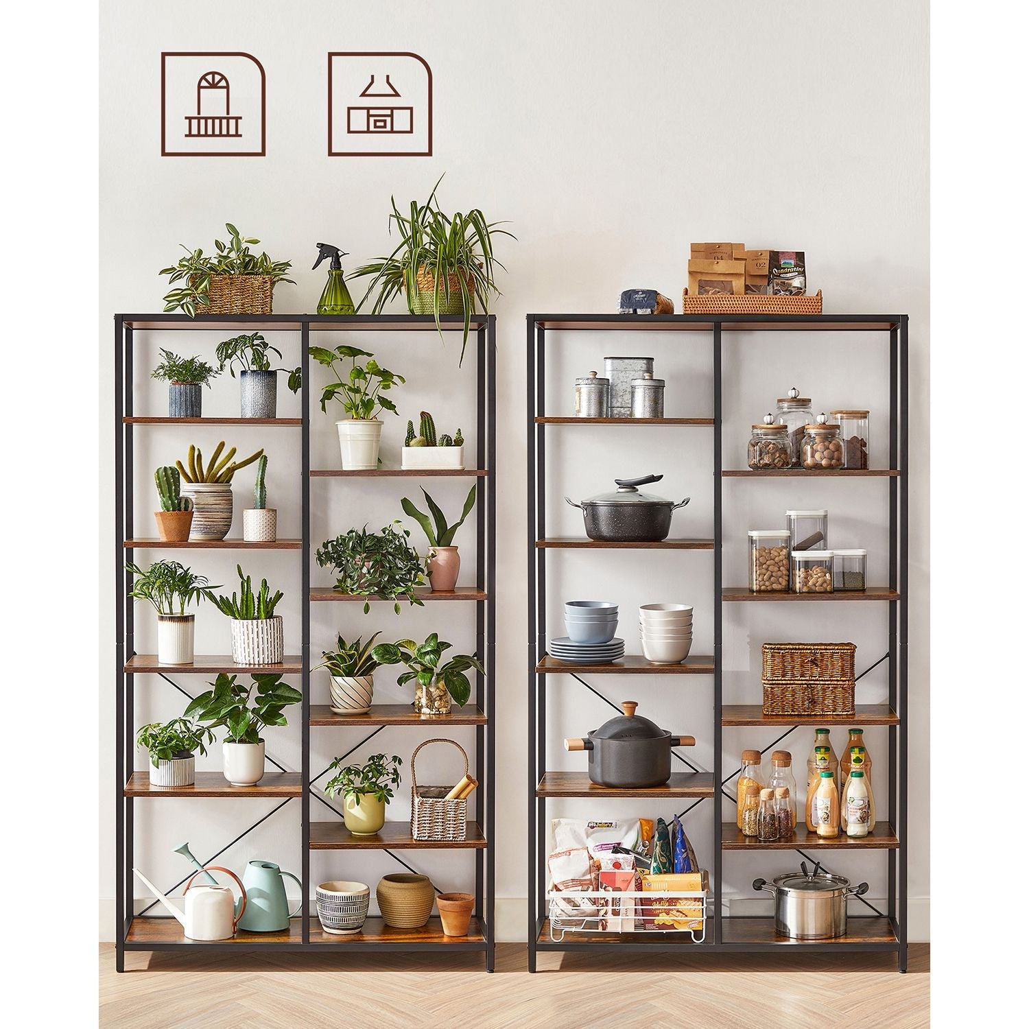 Bookshelf – Wood and Metal – Black – 5-Tier Standing Display Rack with Industrial Style