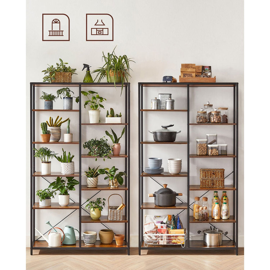 Bookshelf – Wood and Metal – Black – 5-Tier Standing Display Rack with Industrial Style