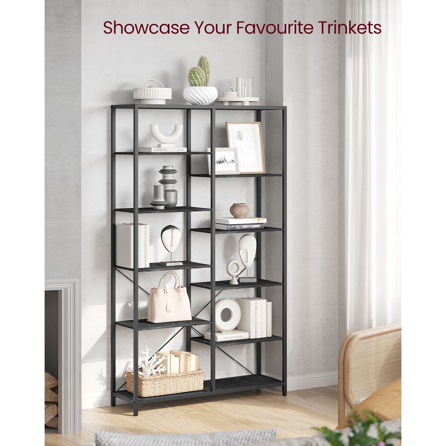 5-Tier Bookcase – Metal and Wood – Black – Industrial Style with Easy Assembly