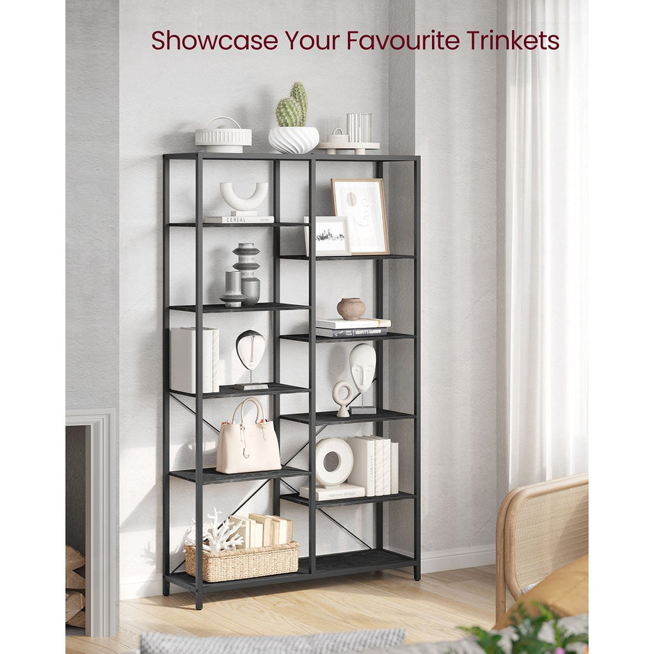 5-Tier Bookcase – Metal and Wood – Black – Industrial Style with Easy Assembly