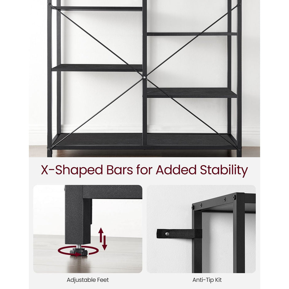 5-Tier Bookcase – Metal and Wood – Black – Industrial Style with Easy Assembly