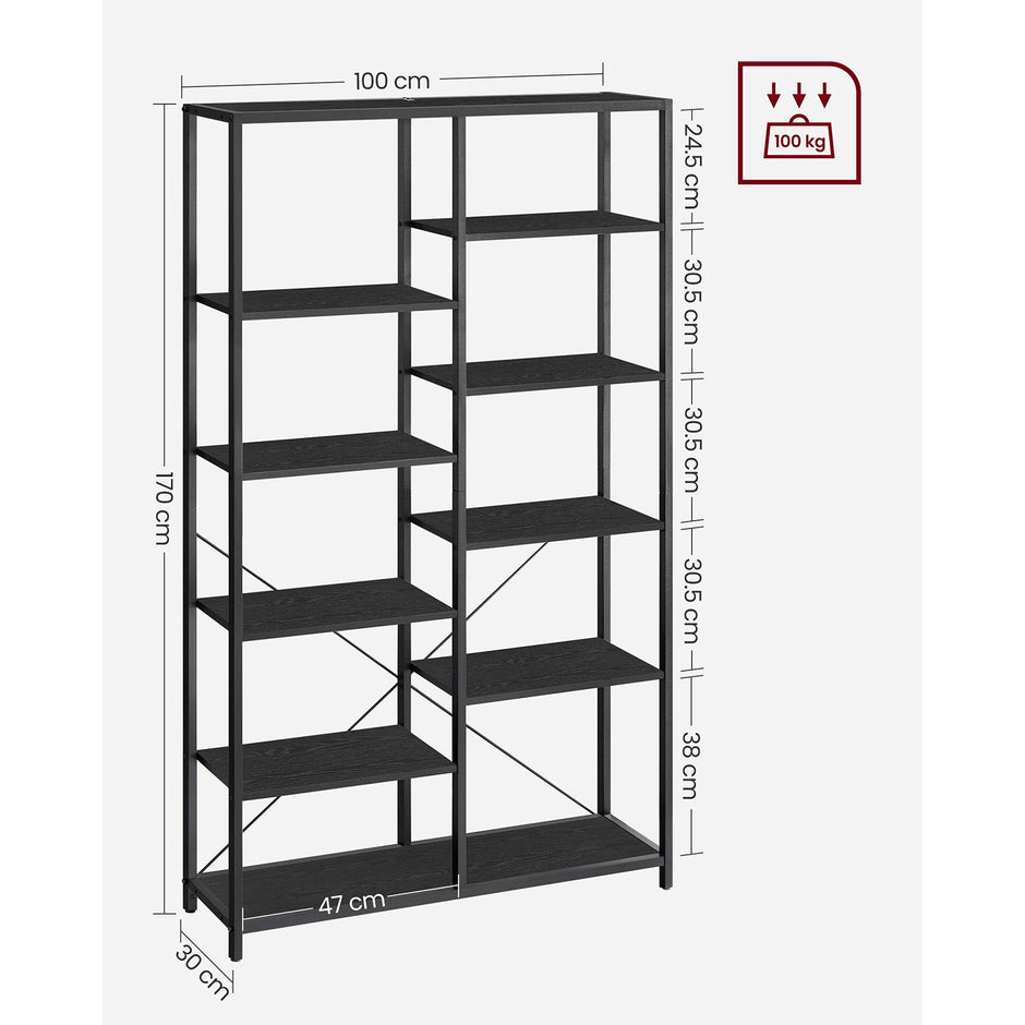 5-Tier Bookcase – Metal and Wood – Black – Industrial Style with Easy Assembly
