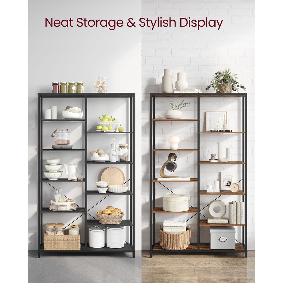 5-Tier Bookcase – Metal and Wood – Black – Industrial Style with Easy Assembly