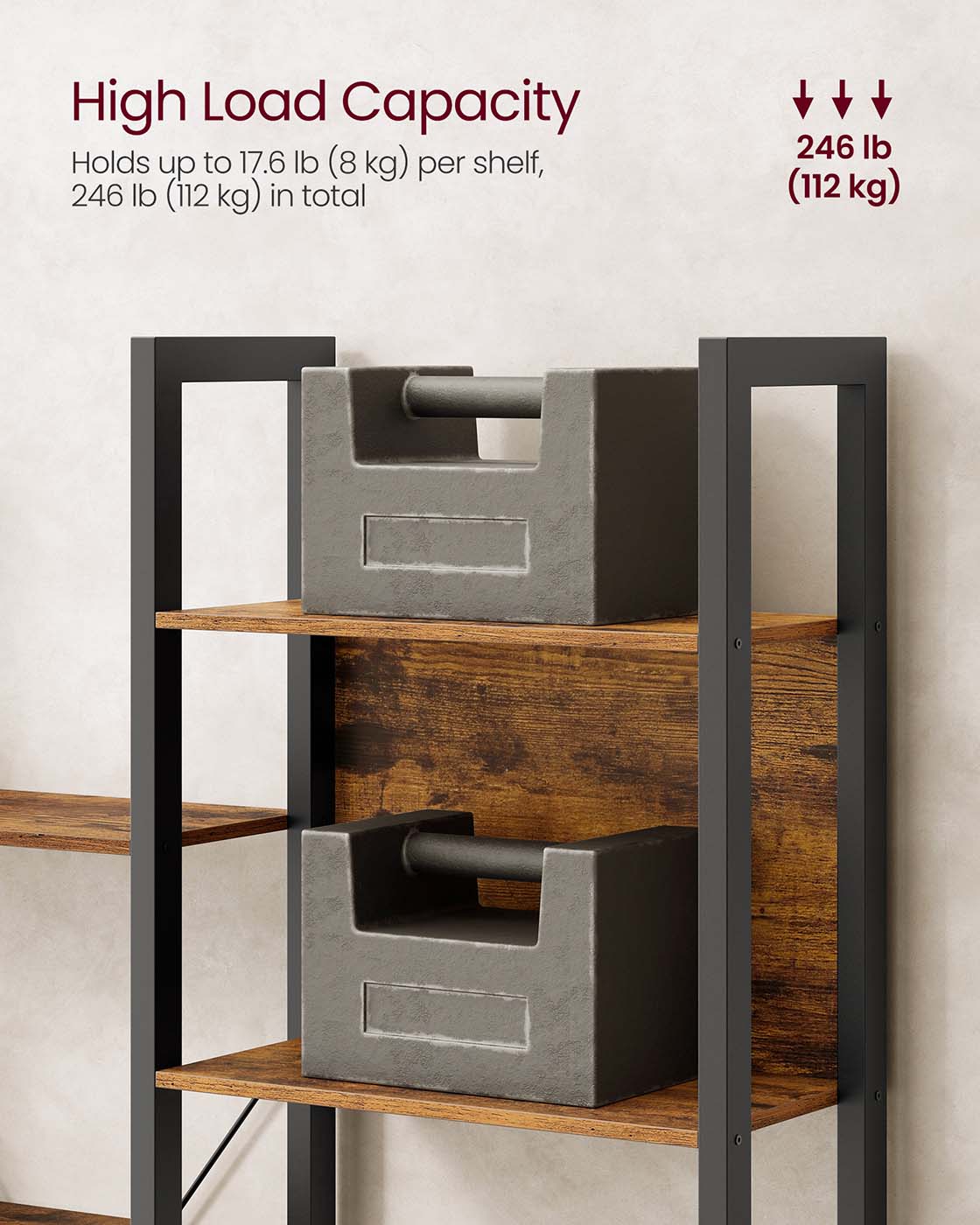 Bookcase – Metal – Rustic Brown and Ink Black – 14 Shelves, Industrial Style