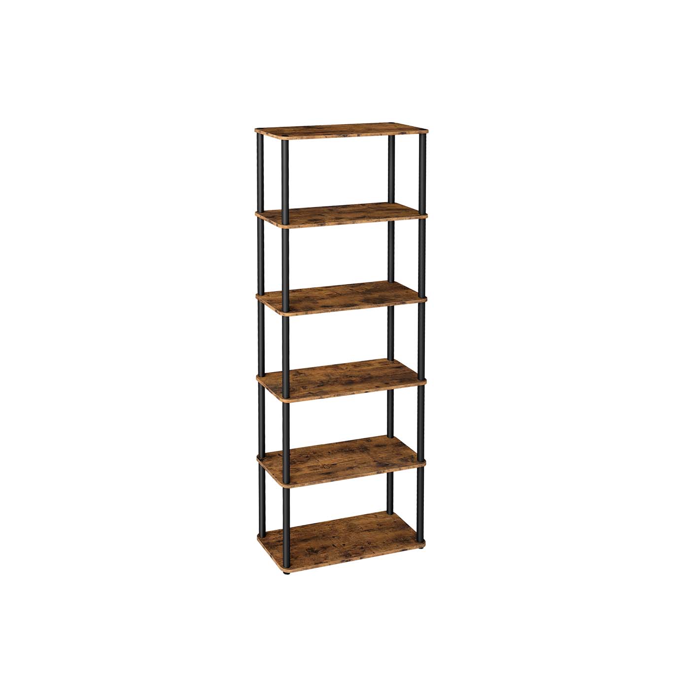 Six-Tier Storage Shelf – Engineered Wood – Rustic Brown and Ink Black – Quick Assembly