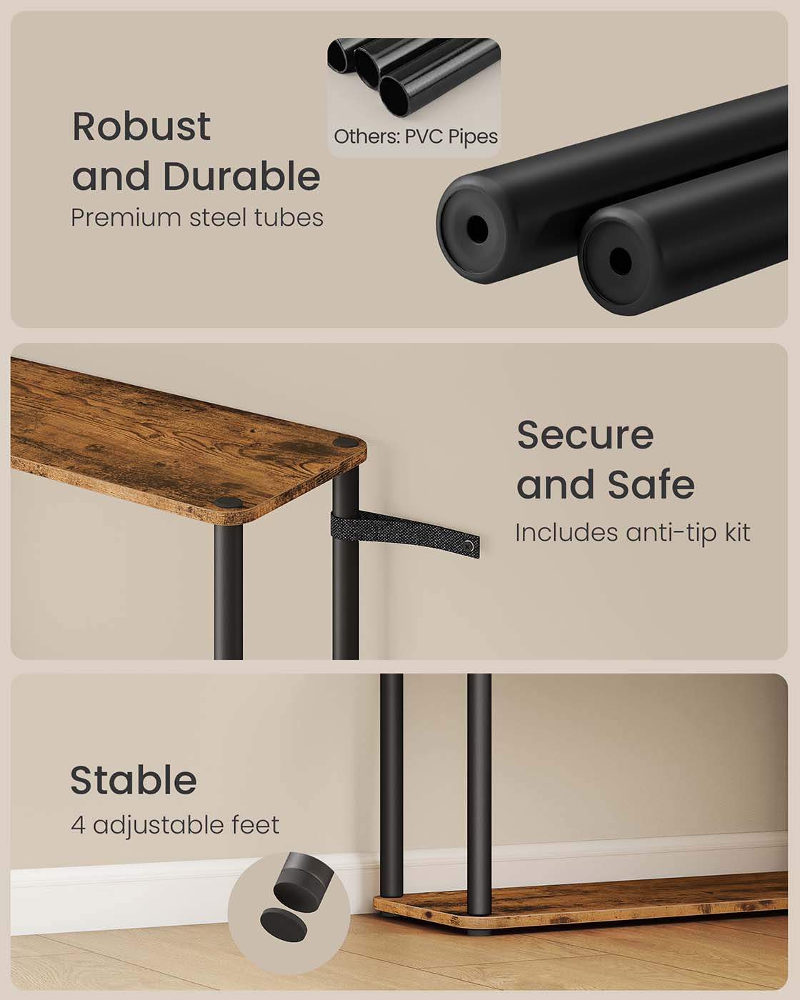Six-Tier Storage Shelf – Engineered Wood – Rustic Brown and Ink Black – Quick Assembly