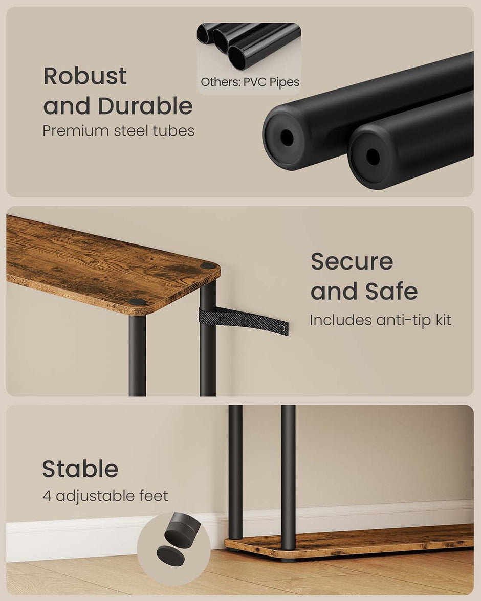 Six-Tier Storage Shelf – Engineered Wood – Rustic Brown and Ink Black – Quick Assembly