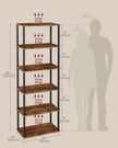 Six-Tier Storage Shelf – Engineered Wood – Rustic Brown and Ink Black – Quick Assembly