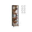 6-Tier Bookcase – Wood – Rustic Brown and Ink Black – Multiple Shelves with Hooks