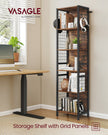 6-Tier Bookcase – Wood – Rustic Brown and Ink Black – Multiple Shelves with Hooks
