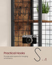 6-Tier Bookcase – Wood – Rustic Brown and Ink Black – Multiple Shelves with Hooks