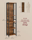6-Tier Bookcase – Wood – Rustic Brown and Ink Black – Multiple Shelves with Hooks