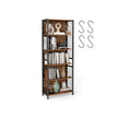 Bookcase – Wood – Rustic Brown and Ink Black – 6-Tier with Hooks