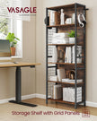 Bookcase – Wood – Rustic Brown and Ink Black – 6-Tier with Hooks