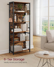 Bookcase – Wood – Rustic Brown and Ink Black – 6-Tier with Hooks