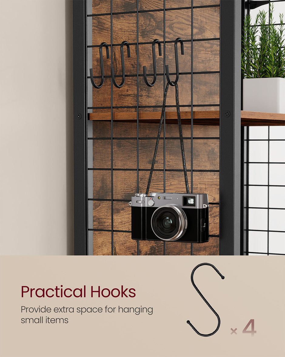 Bookcase – Wood – Rustic Brown and Ink Black – 6-Tier with Hooks