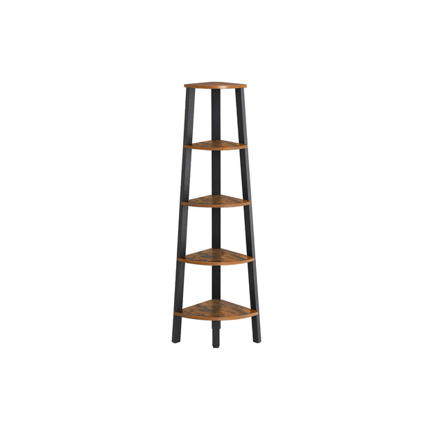 5 Tier Bookcase – Metal and Wood – Rustic Brown – Corner Design