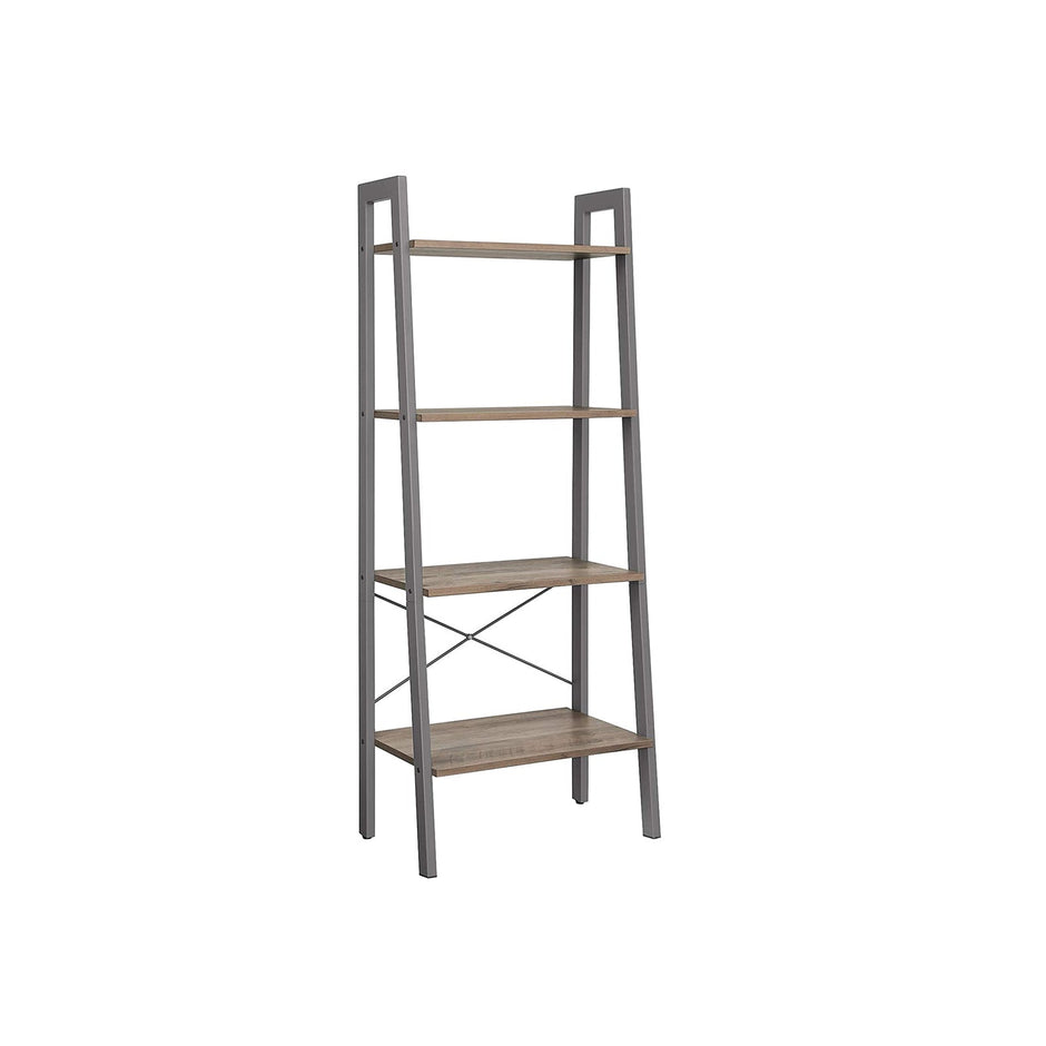 4-Tier Ladder Shelf – Wood and Metal – Rustic Brown – Industrial Bookcase and Storage Unit