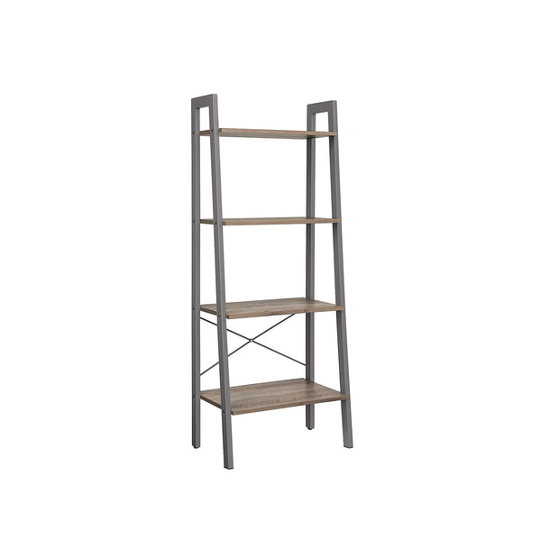 4-Tier Ladder Shelf – Wood and Metal – Rustic Brown – Industrial Bookcase and Storage Unit