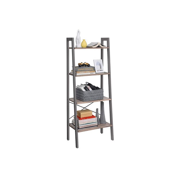 4-Tier Ladder Shelf – Wood and Metal – Rustic Brown – Industrial Bookcase and Storage Unit