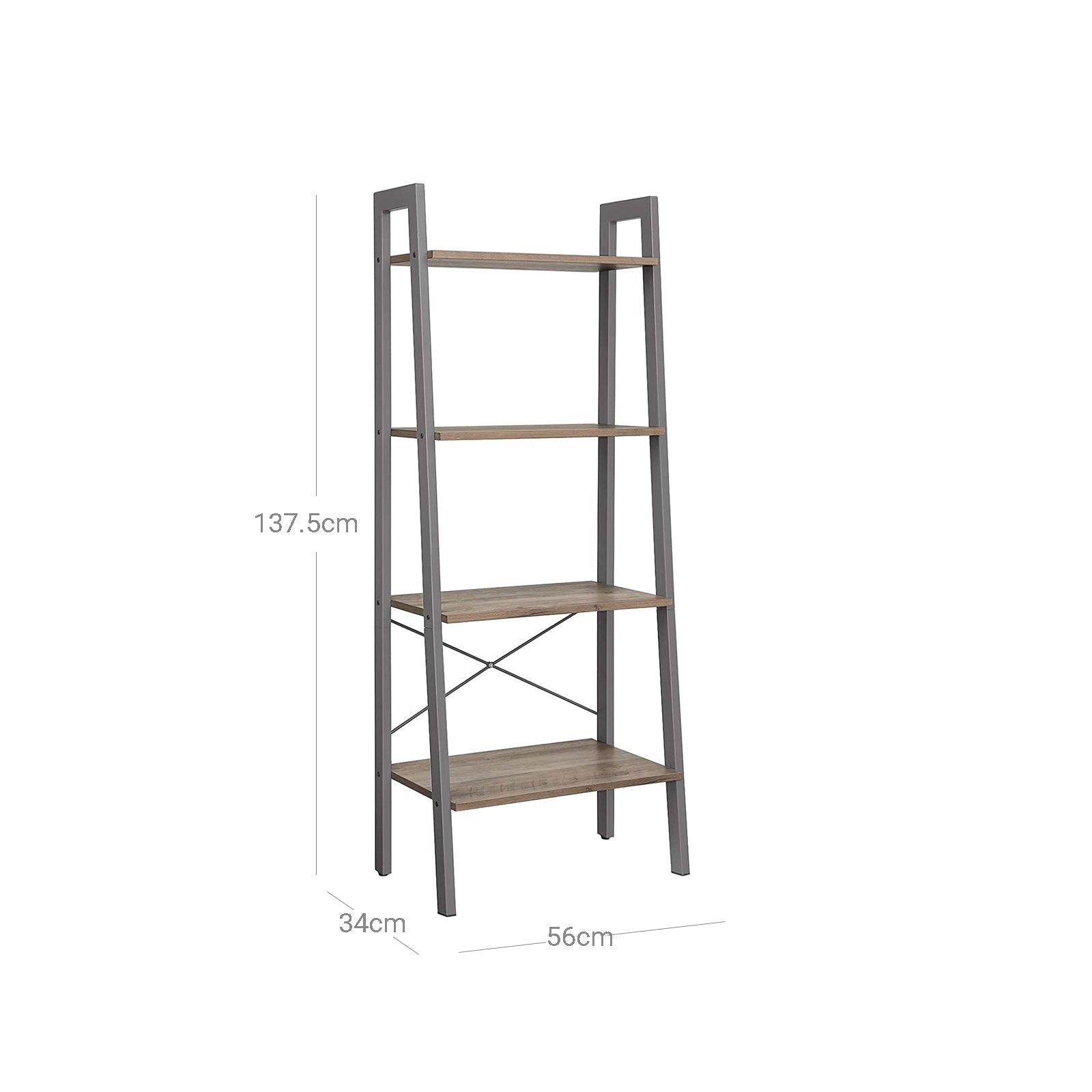 4-Tier Ladder Shelf – Wood and Metal – Rustic Brown – Industrial Bookcase and Storage Unit
