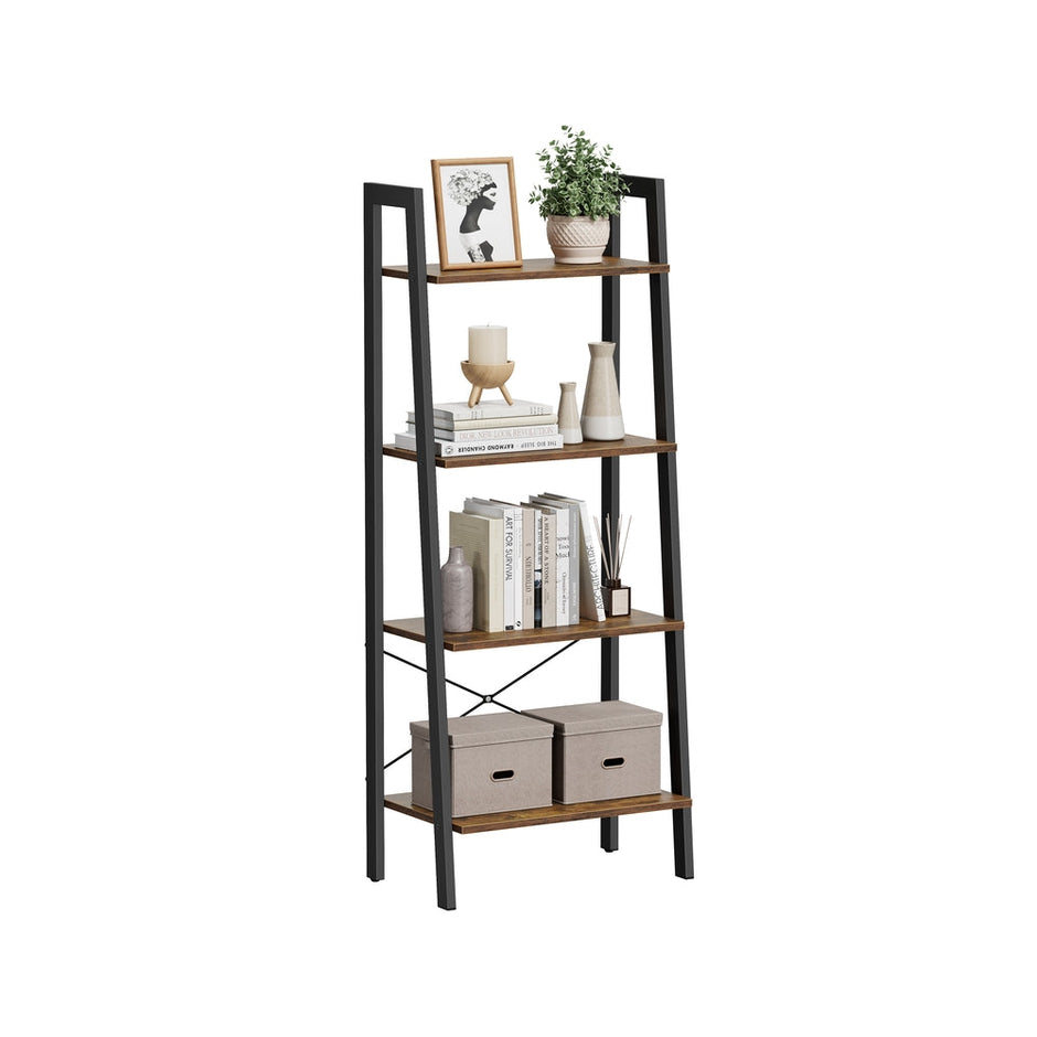 4-Tier Ladder Shelf – Wood – Rustic Brown – Industrial Design for Versatile Storage
