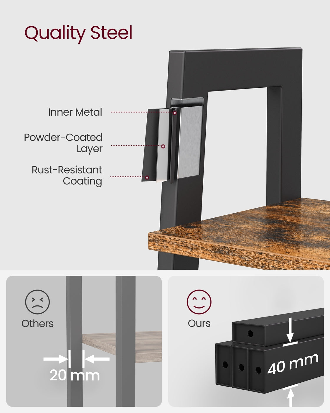 4-Tier Ladder Shelf – Wood – Rustic Brown – Industrial Design for Versatile Storage