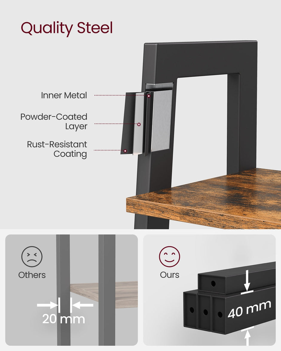 4-Tier Ladder Shelf – Wood – Rustic Brown – Industrial Design for Versatile Storage