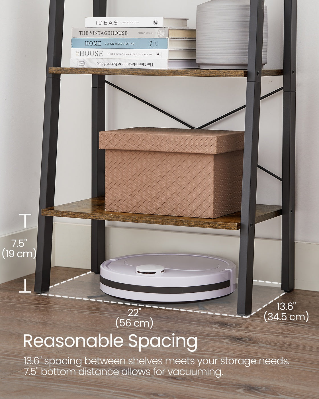 4-Tier Ladder Shelf – Wood – Rustic Brown – Industrial Design for Versatile Storage