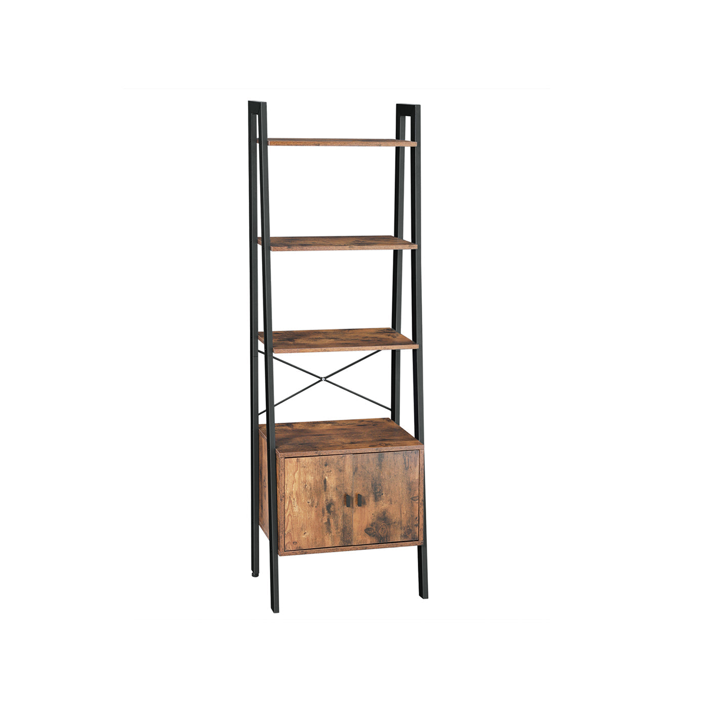 Bookcase – Steel – Rustic Brown – 4 Shelves with Cupboard