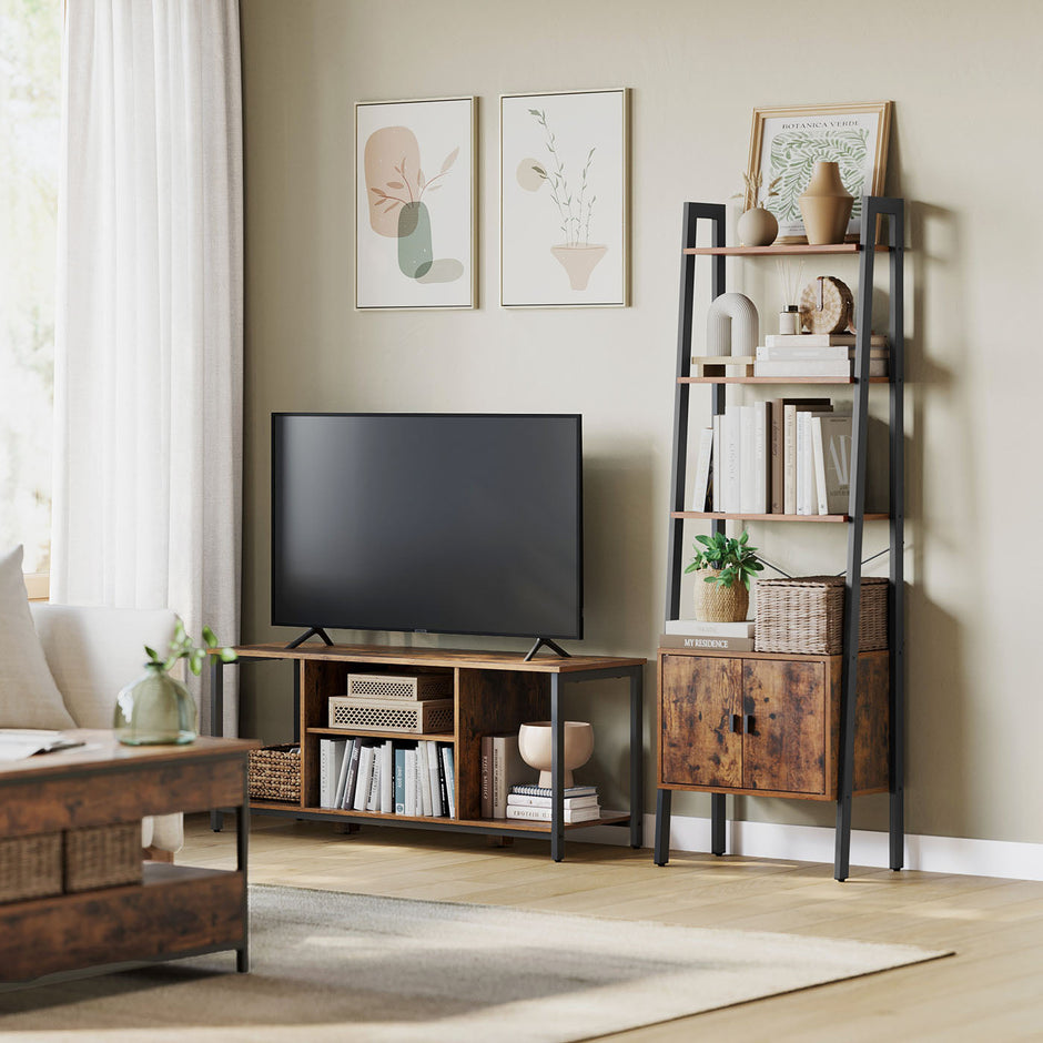 Bookcase – Steel – Rustic Brown – 4 Shelves with Cupboard