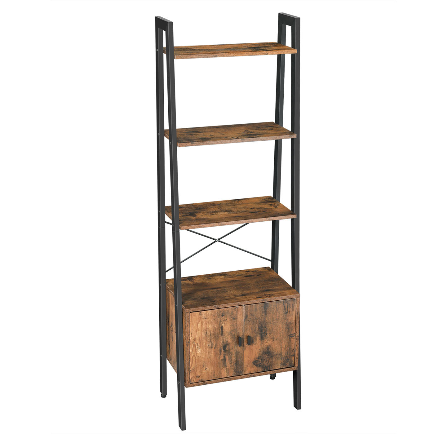 Bookcase – Steel – Rustic Brown – 4 Shelves with Cupboard