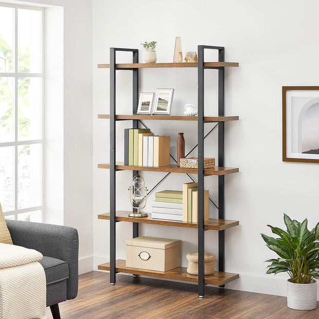 5-Layer Bookcase – Wood – Rustic Brown – Industrial Design with Easy Assembly