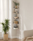 5-Tier Corner Floating Wall Shelf – PVC Rattan – Oatmeal Beige – Space-Saving Zigzag Design