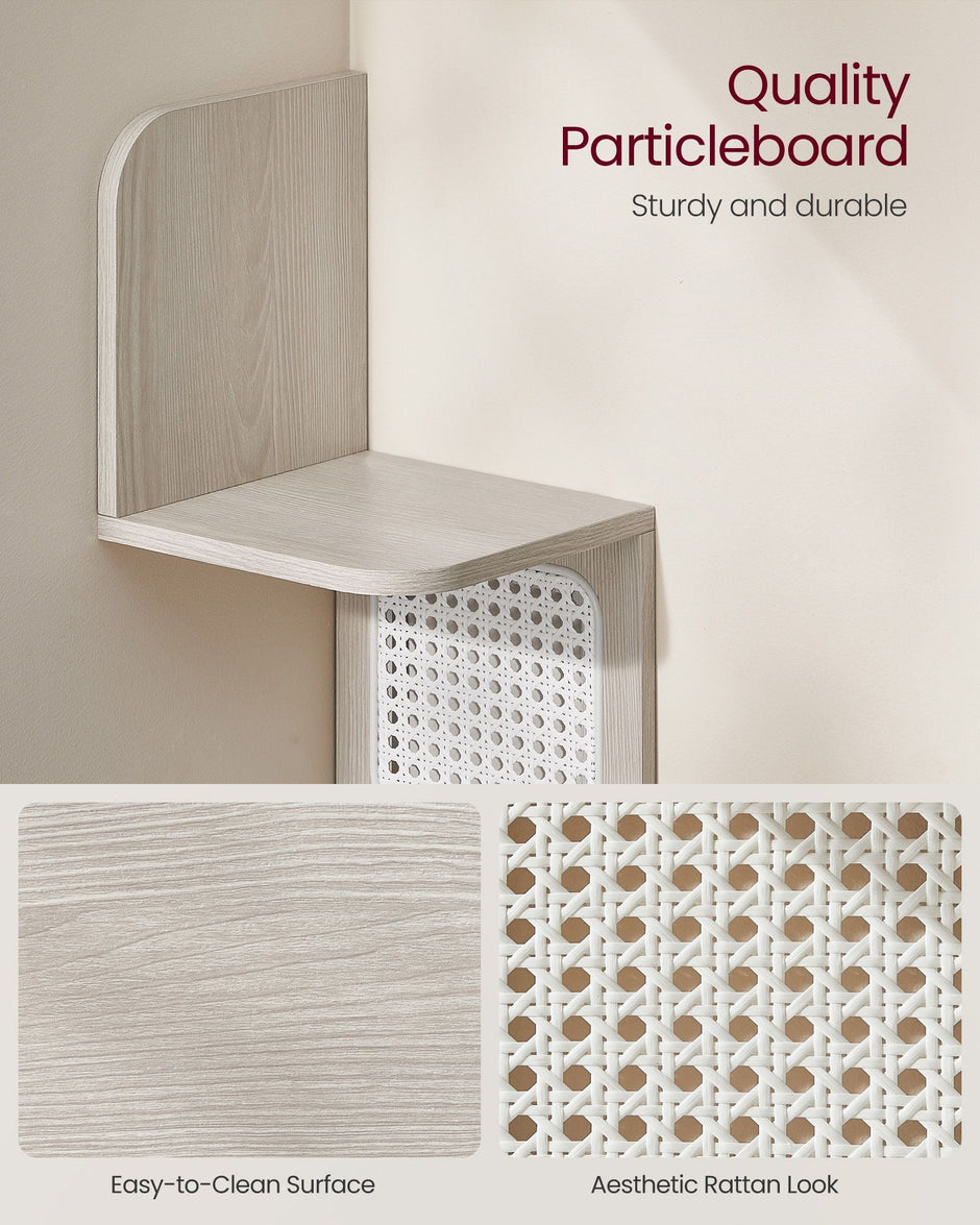 5-Tier Corner Floating Wall Shelf – PVC Rattan – Oatmeal Beige – Space-Saving Zigzag Design