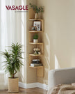 5-Tier Wall-Mounted Corner Shelf – Oak Beige – Zigzag Design – Space-Saving with PVC Rattan Sides