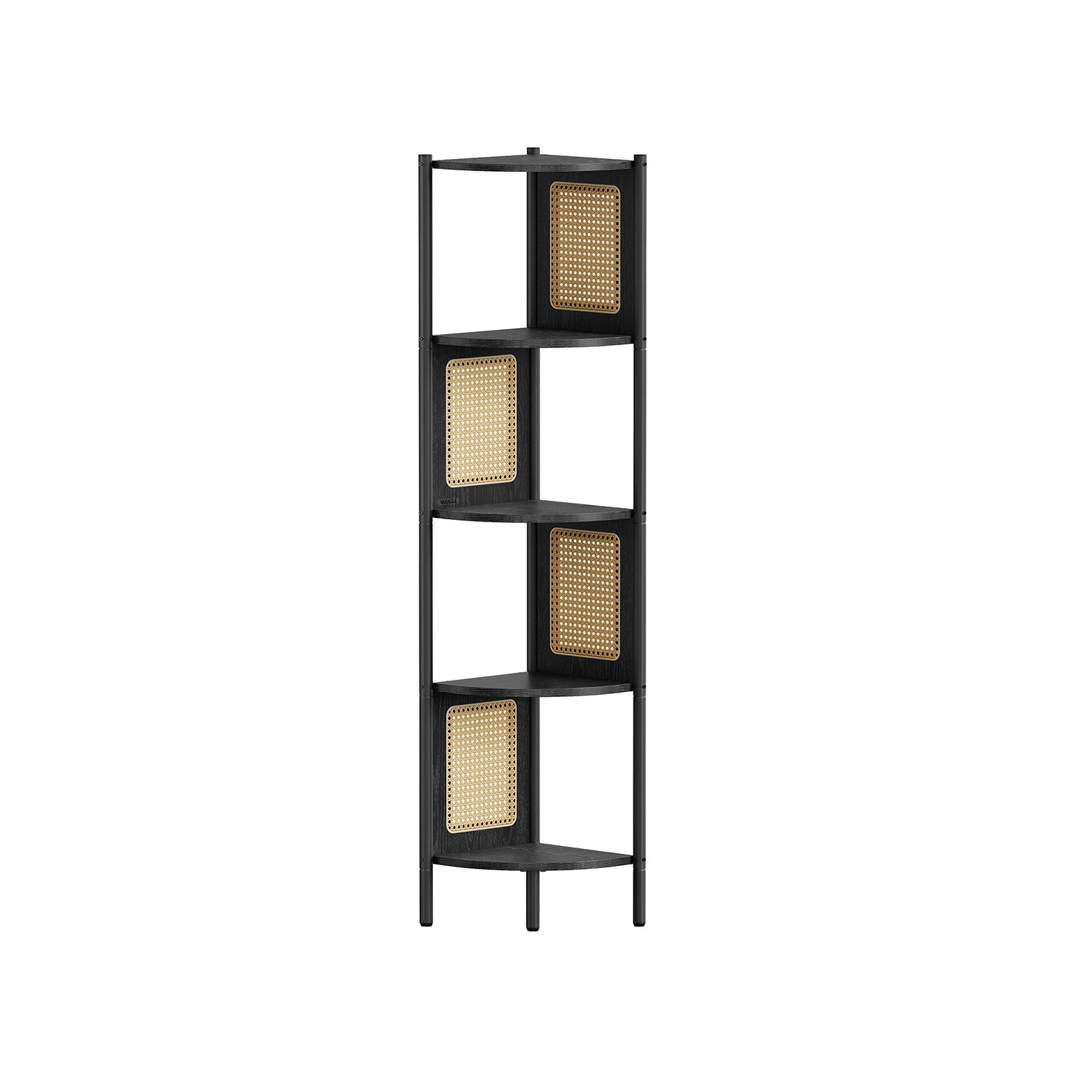 5-Tier Corner Shelf – Metal – Ebony Black – Rattan Effect Sides