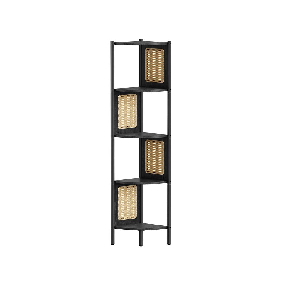 5-Tier Corner Shelf – Metal – Ebony Black – Rattan Effect Sides