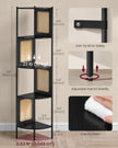5-Tier Corner Shelf – Metal – Ebony Black – Rattan Effect Sides