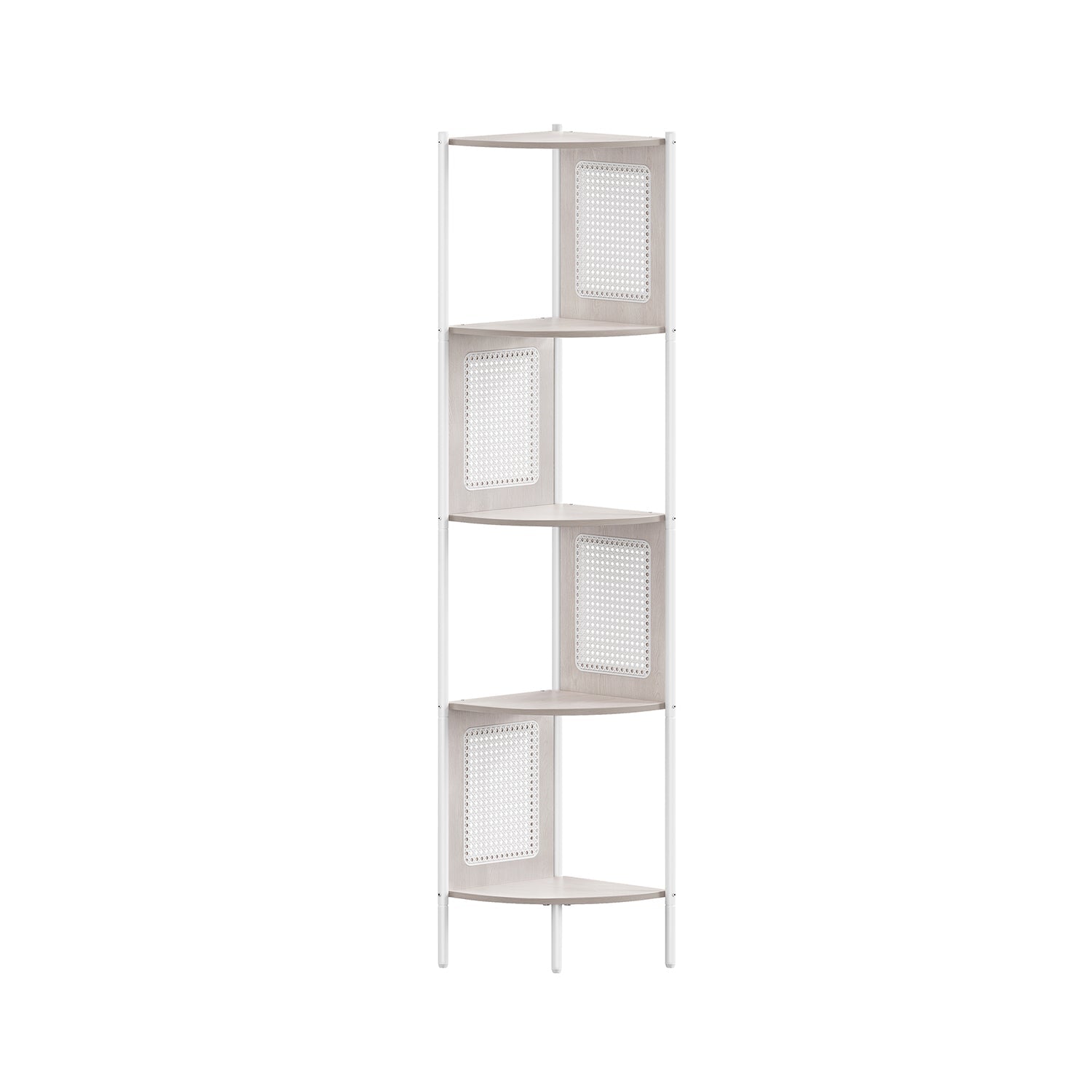 5-Tier Corner Shelf – Metal – Oatmeal Beige – Rattan Effect Sides