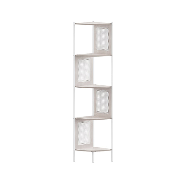 5-Tier Corner Shelf – Metal – Oatmeal Beige – Rattan Effect Sides
