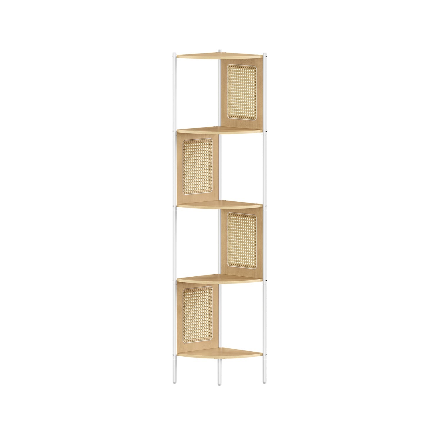5-Tier Corner Bookshelf – Metal – Black – Rattan Effect Sides