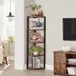 5-Tier Corner Shelf – Industrial Wood and Metal – Rustic Brown and Black – Multipurpose Design
