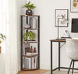 5-Tier Corner Shelf – Industrial Wood and Metal – Rustic Brown and Black – Multipurpose Design
