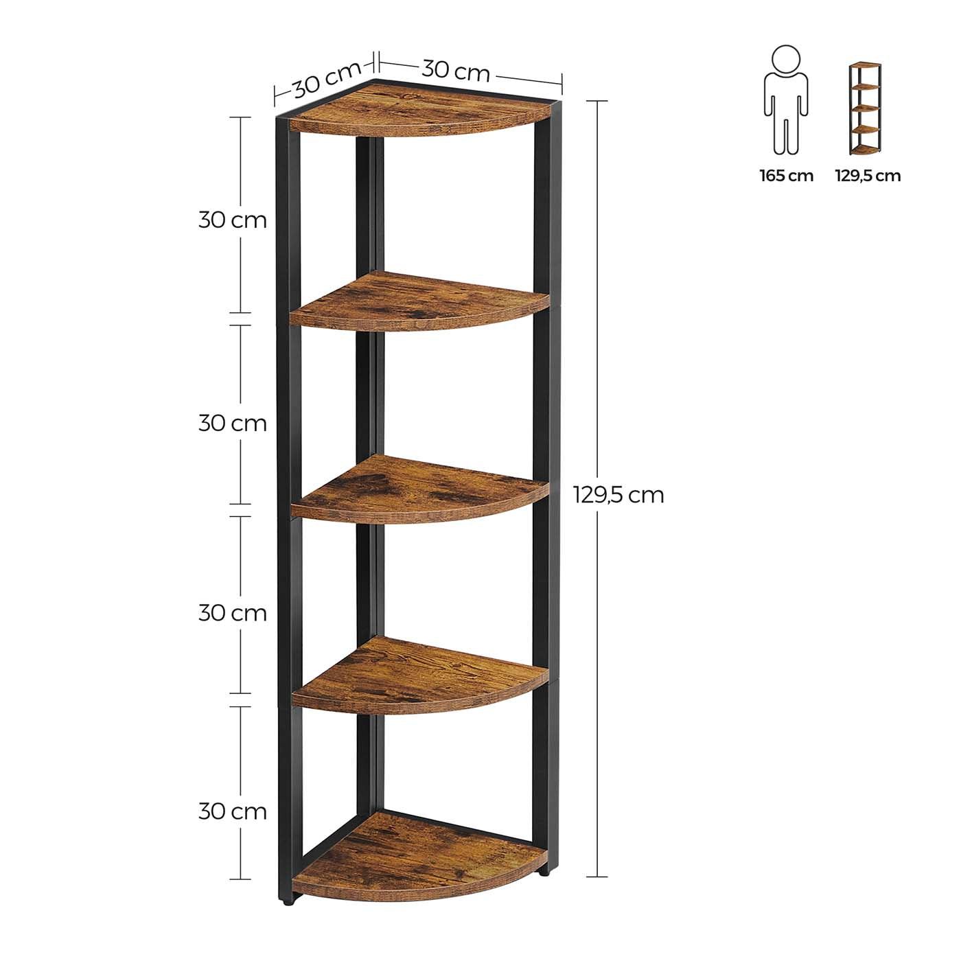 5-Tier Corner Shelf – Industrial Wood and Metal – Rustic Brown and Black – Multipurpose Design