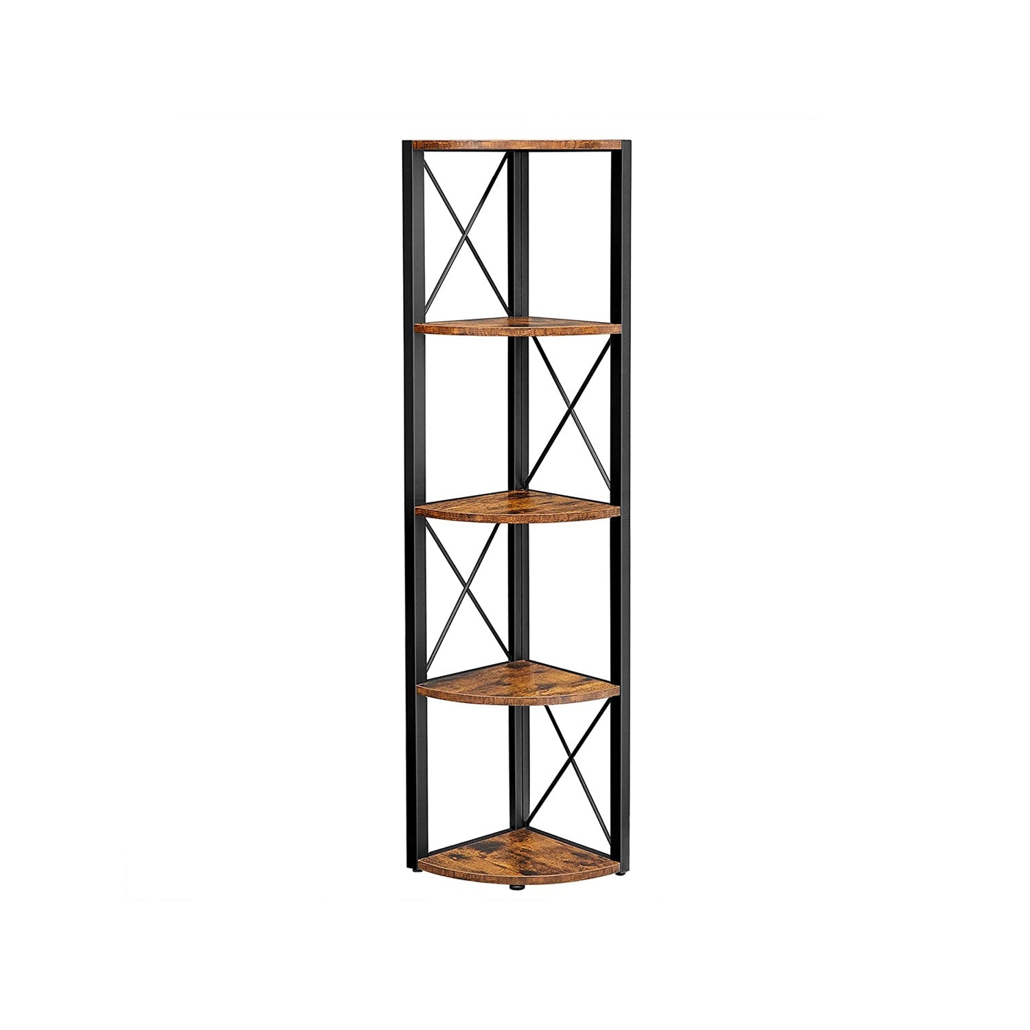 5 Tier Corner Shelf – Engineered Wood – Rustic Brown and Black – Multipurpose Storage Unit