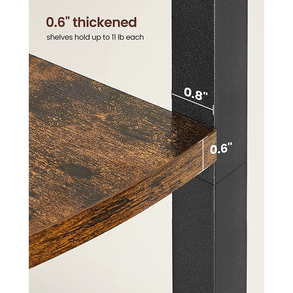 5 Tier Corner Shelf – Engineered Wood – Rustic Brown and Black – Multipurpose Storage Unit