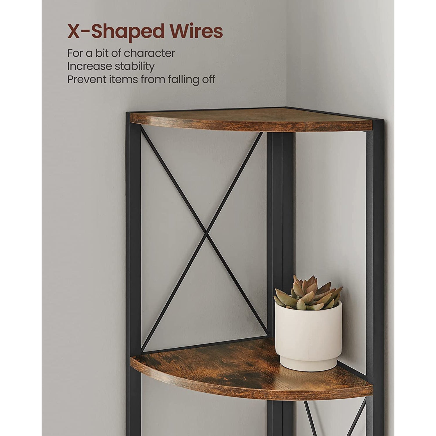 5 Tier Corner Shelf – Engineered Wood – Rustic Brown and Black – Multipurpose Storage Unit