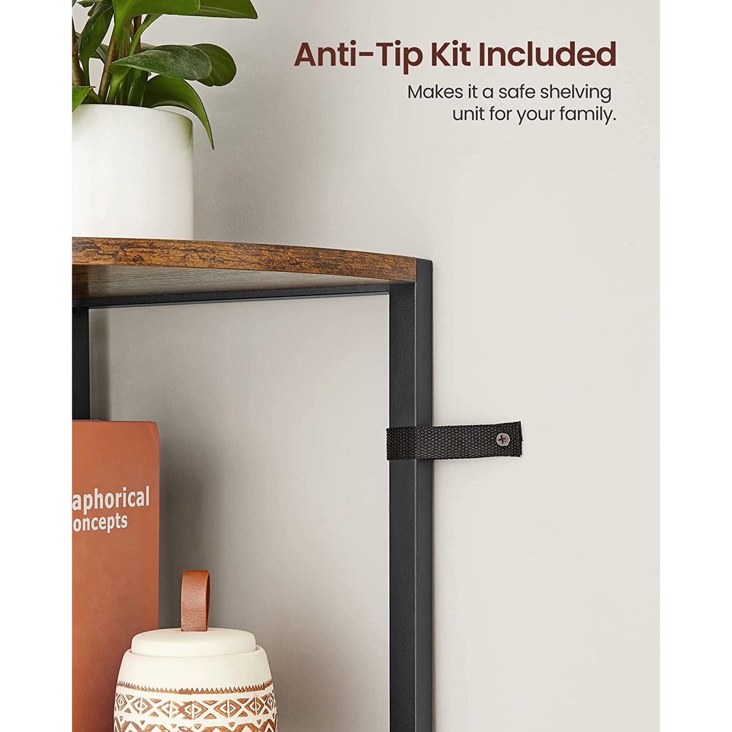 5 Tier Corner Shelf – Engineered Wood – Rustic Brown and Black – Multipurpose Storage Unit